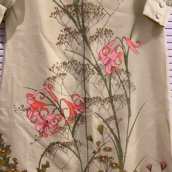 Vintage 60's Alfred Shaeen Hawaiian Lime Floral Kaftan Maxi Dress - Picture 6 of 12